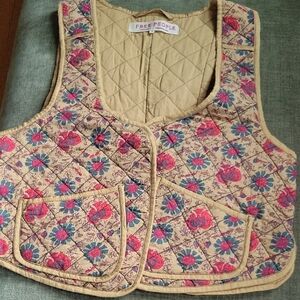 Free People Beige Floral Quilted Vest
